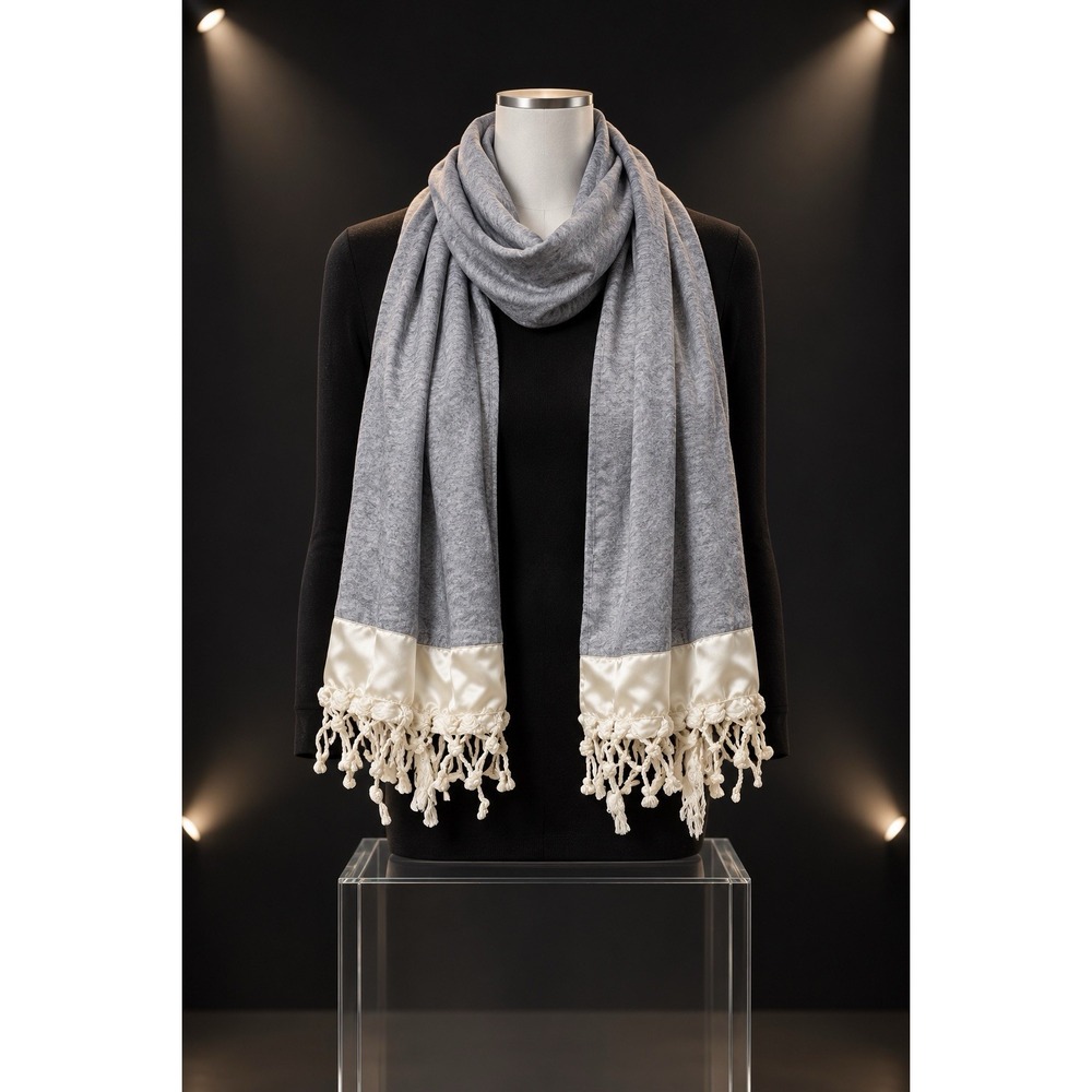 Madame Coco Gray White Fringe Turkish Towel Shawl Wrap 100% Cotton